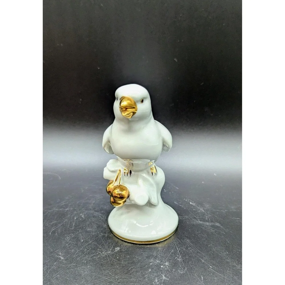 Vintage Erphila White Porcelain Bird Finch Gold Decorations Germany